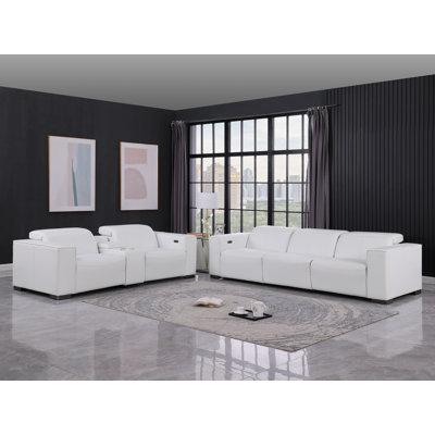 Ensemble luxueux de canapé modulaire inclinable et console luxueux en cuir véritable avec appuis-tête électriques