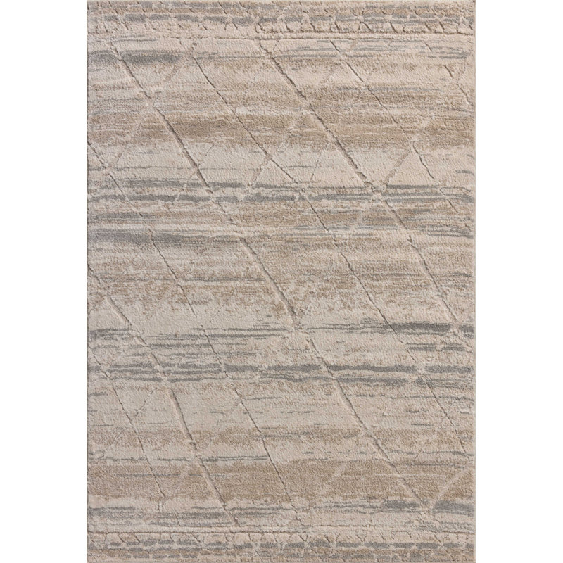 Ivory and Natural Abstract Wool and Synthetic 4' x 6' Area Rug