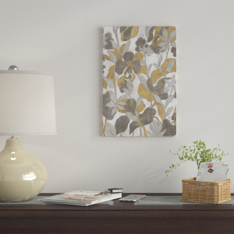 « painted tropical screen ii gray gold » par silvia vassileva,, impression sur toile, H 26 po x l 18 po x P 1,5 po