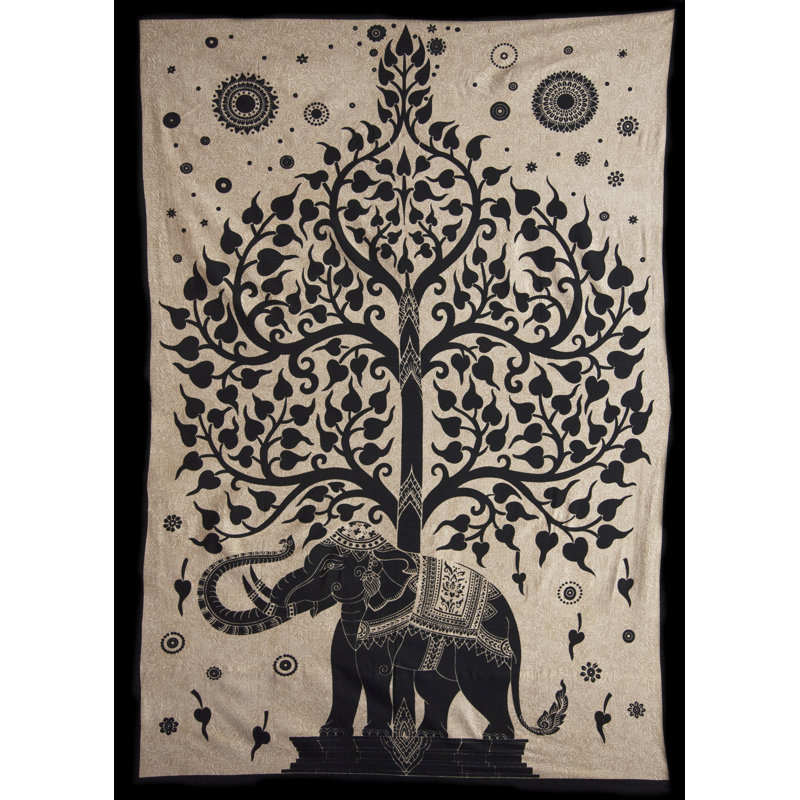 Tapisserie en coton éléphant sous un arbre
