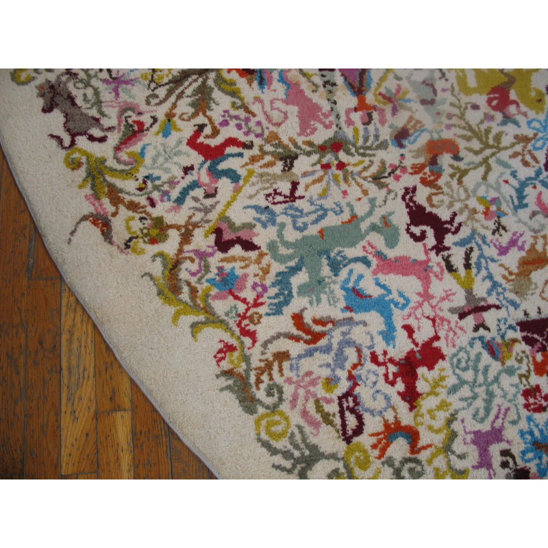 Vibrant Vintage Mid Century Modern Ecuadorian Oval Pictorial Olga Fisch Art Rug