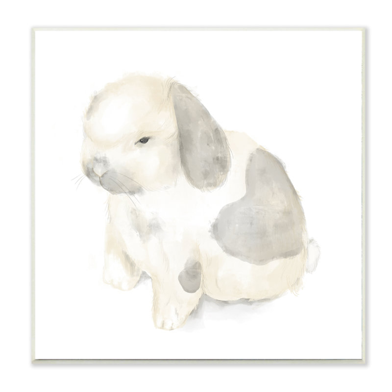 Illustration d'un adorable bébé lapin gris doux et beige, H 12 po x l 12 po x P 0,5 po, Plaque murale