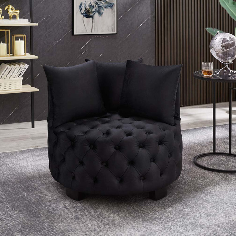 Chaise pivotante rembourrée et capitonnée, Velours noir