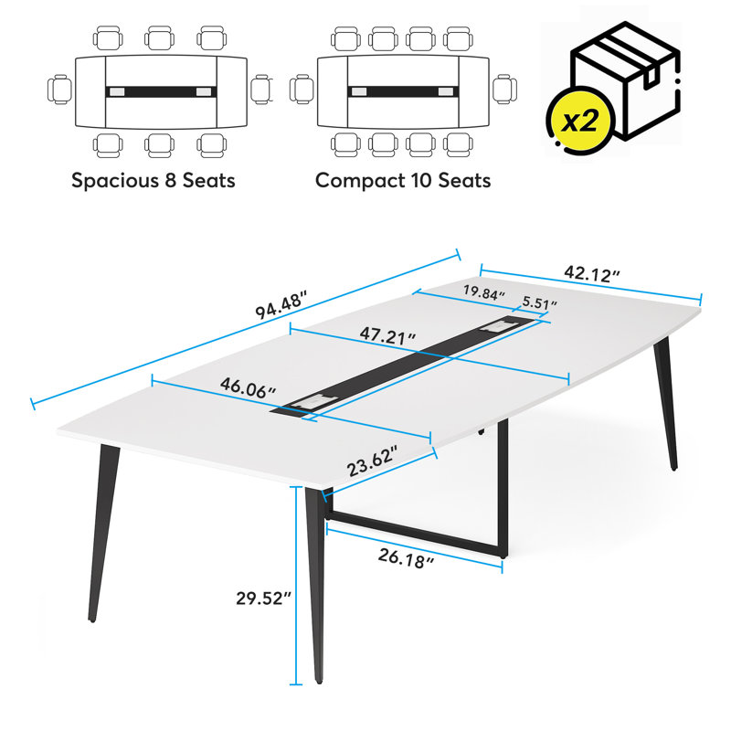 Billey 94.48'' Rectangle Conference Table, White