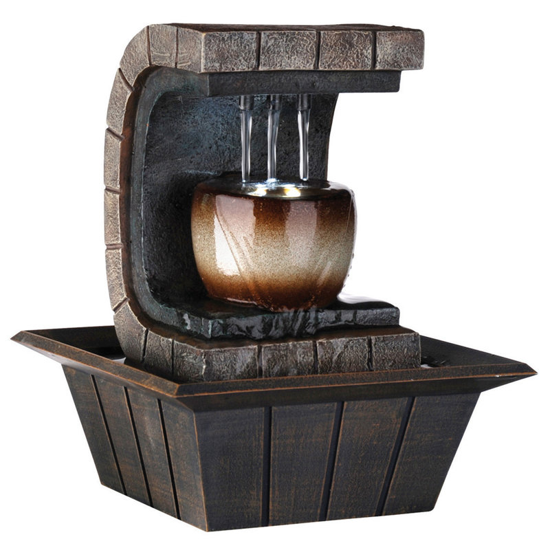 Fontaine de table en polyrésine texturée brune 10 "avec lumière DEL Fabrianne