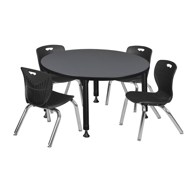 Kee Round Breakroom Table and 12" Chair Set, Gray/Chrome, Black, 34" H x 36" L x 36" W