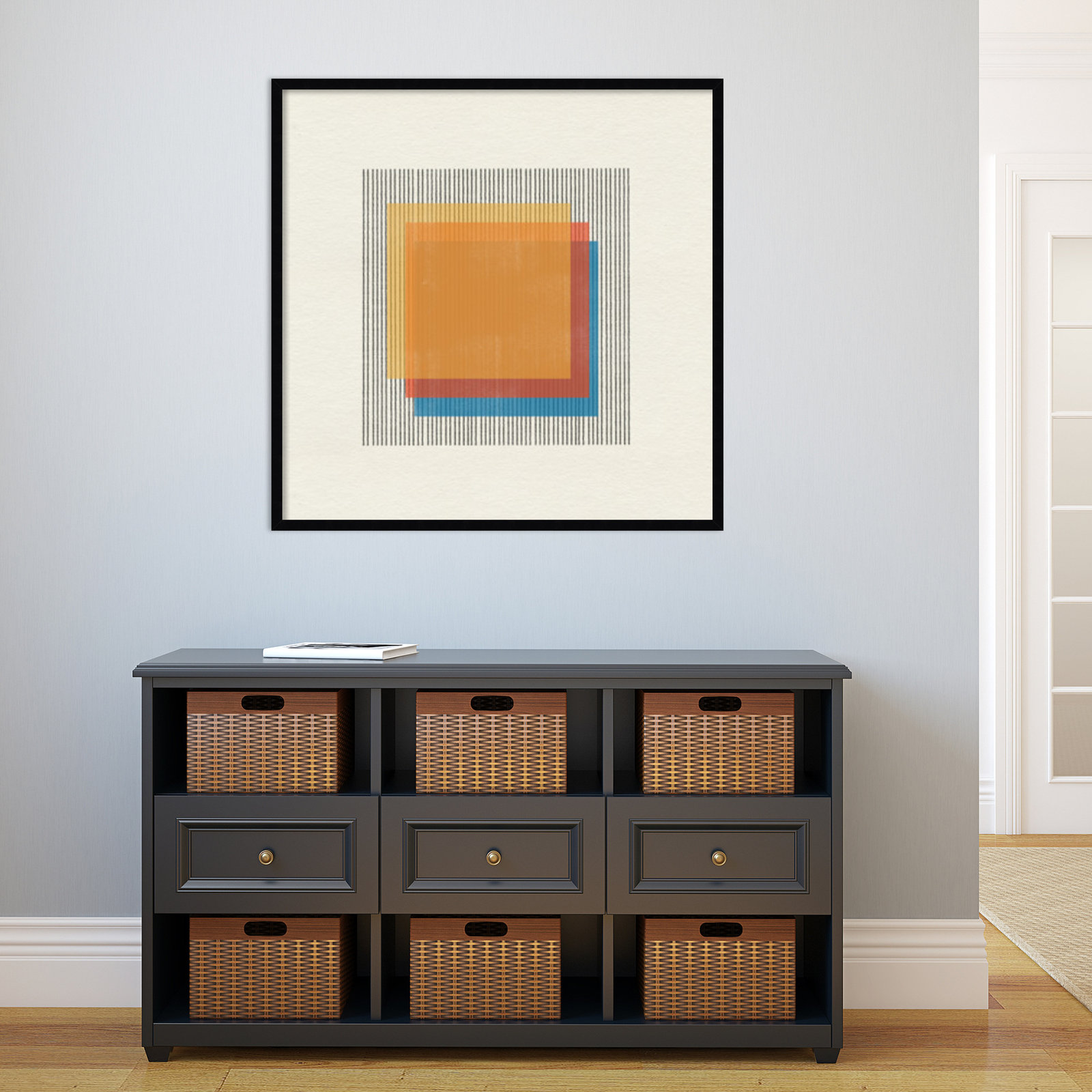 Midcentury Modern Squares No 1 Print, Brown Framed, 41" H x 41" W x 1" D