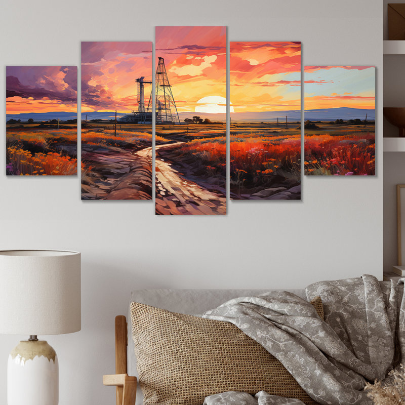 «Orange Oil Rigs» - impression sur toile - 5 panneaux