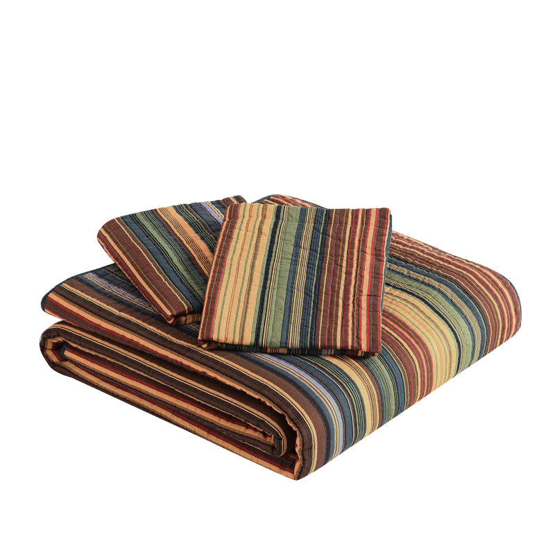 Avery Striped Pre-Washed Cotton Quilt Set, Daybed Quilt + 3 Standard Shams, Red/Yellow/Dark Blue