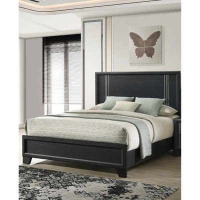 Queen Size 1Pc Contemporary Panel Bed With Wood And Charcoal - Mottled Finish, Bedroom Decor, 84.38" X 63.85" 54"H, Box Spring Needed Washed Wood, Essential,