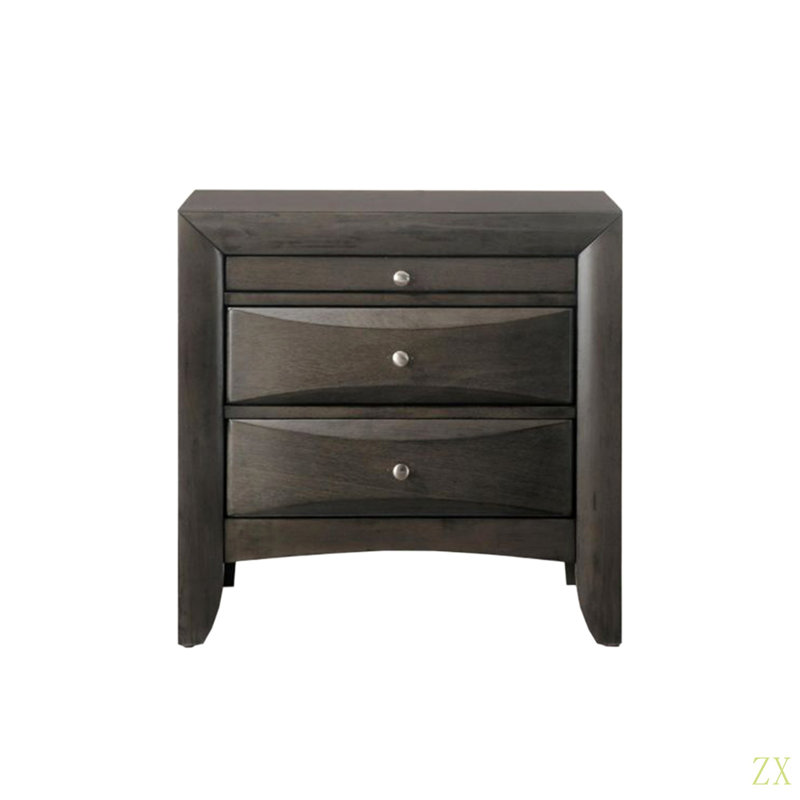 Table de chevet en bois avec 2 tiroirs et 1 plateau, Gris