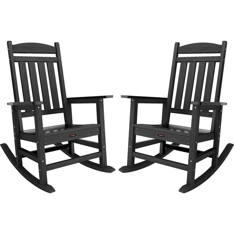 Ensemble de 2 chaises berçantes d'extérieur Hdpe, Noir