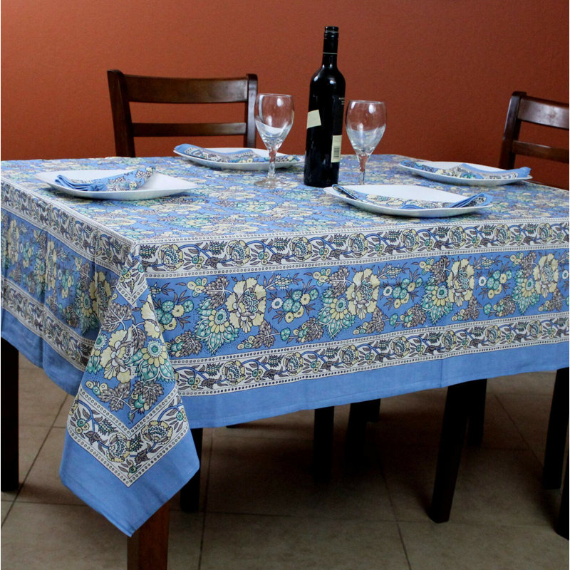 Griner Floral 100% Cotton Tablecloth, Blue, Square 72" L x 72" W