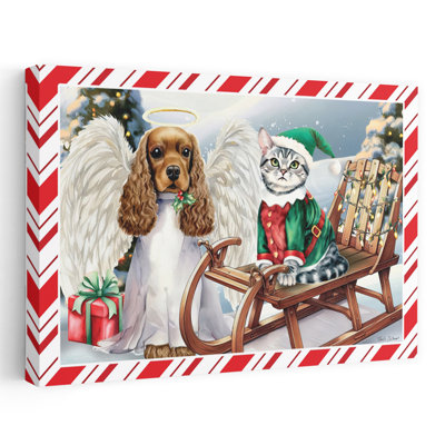Portrait de chien ange et chat de Noël fantaisiste contemporain
