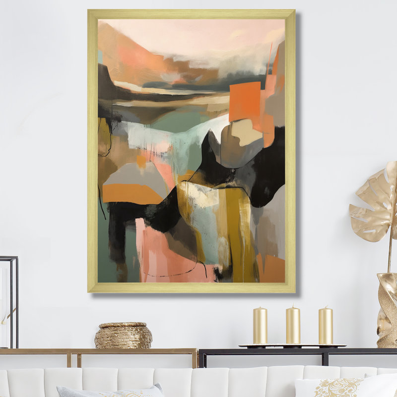 Green And Beige Transcending Reality II - Abstract Painting Canvas Wall Art, Gold Picture Framed, 32" H x 16" W x 1" D