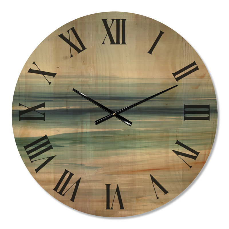 Oversized Ocean Silent Wood Wall Clock – Sunset Aerial View Beach, Large