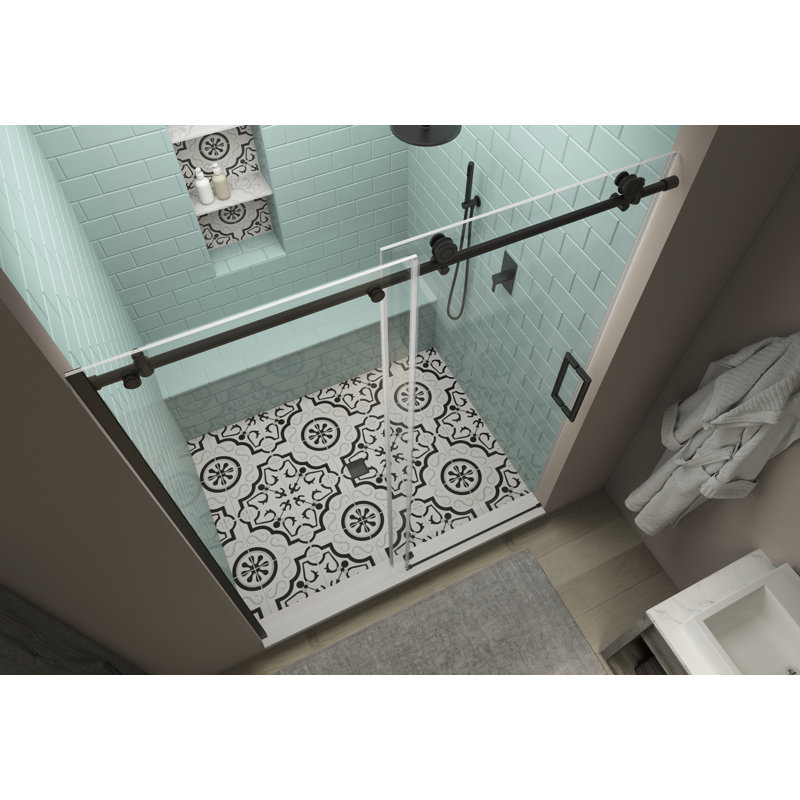 Porte de douche coulissante simple sans cadre l 44 po x H 80 po Coraline, Left Opening, Noir