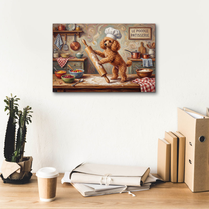  «Poodle In The Kitchen» par Rich Monet, art mural sur toile, 18 po x 12 po, H 12 po x l 18 po