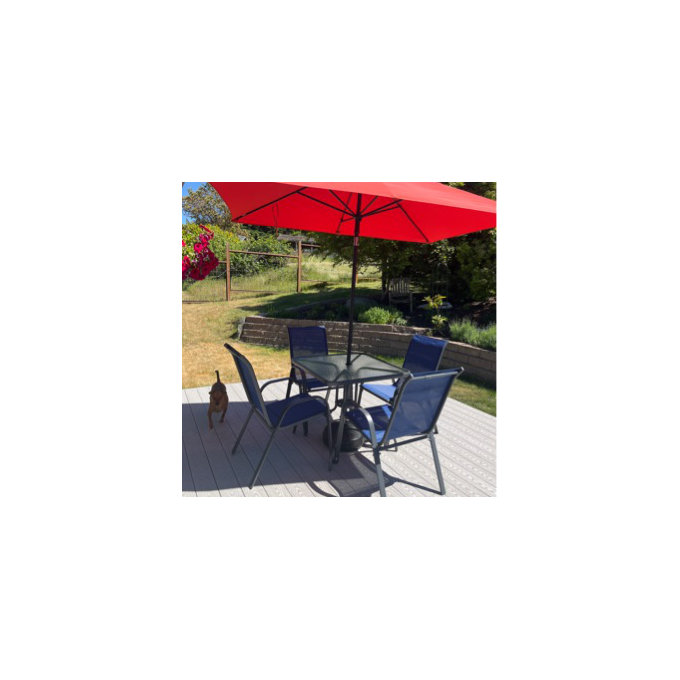 Melisa Patio Dining Set 5 Pieces, All Weather Outdoor Furniture W/30"X 30" Table and 4 Stackable PVC-coated polyester Chairs, Metal Table and Chairs for Patio, Lawn, Garden, Poolside, Backyard (Umbrella not Included) - Gray