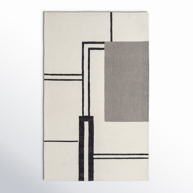 Hand-Tufted Black and Gray Wool Rectangular Area Rug