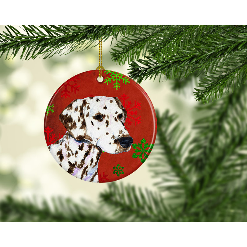Ornement figurine suspendu en céramique de noël dalmatien flocons de noël