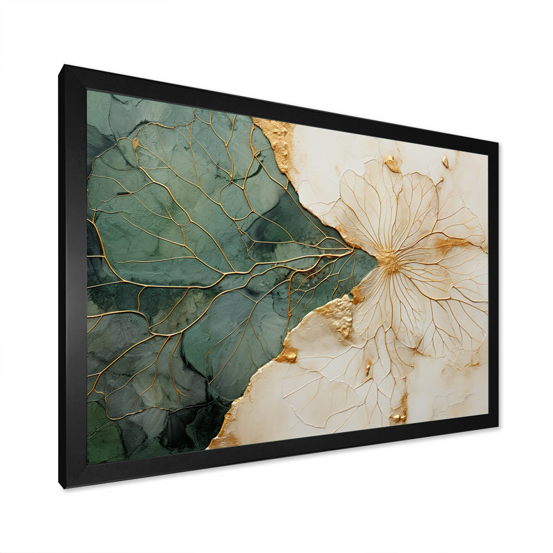 «Green Gold Minimalisme Poteries I», art mural spirales abstraites, H 12 po x l 20 po, Cadre photo unique, Noir