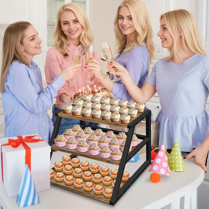 Présentoir à petits gâteaux, grand présentoir à petits gâteaux à 3 niveaux pour 50 petits gâteaux Présentoir à petits gâteaux rustiques