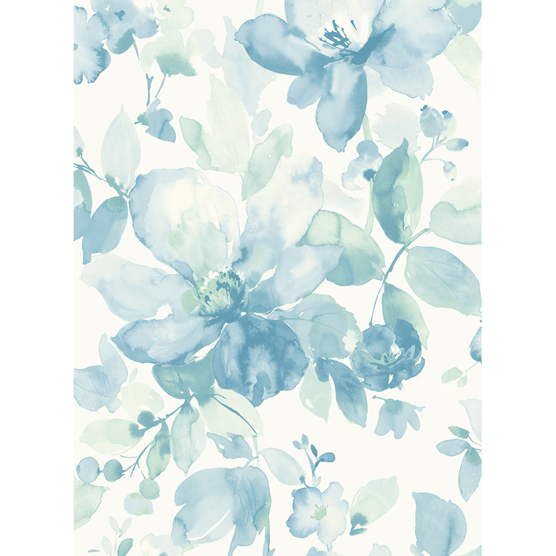 Rouleau de papier peint adhésif à motif aquarelle de fleurs de mer L 18 pi x l 20,5 po Alexaundrea, Verre de mer