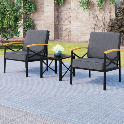 Ensemble de mobilier d'extérieur en métal 3 pièces avec table basse, ensemble de salon d'extérieur en métal pour patio, cour arrière, balcon