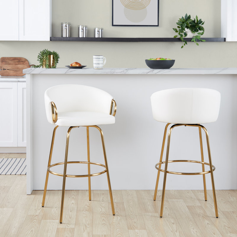 Tabouret de bar et de comptoir Laurenzio, Bar Stool (30” Seat Height), Doré, White