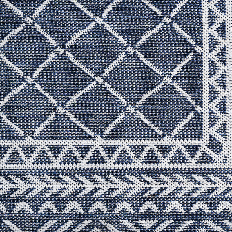 Tapis bleu marine / blanc en polypropylène tissé à la machine Hassett, Rond 7 pi 11 po