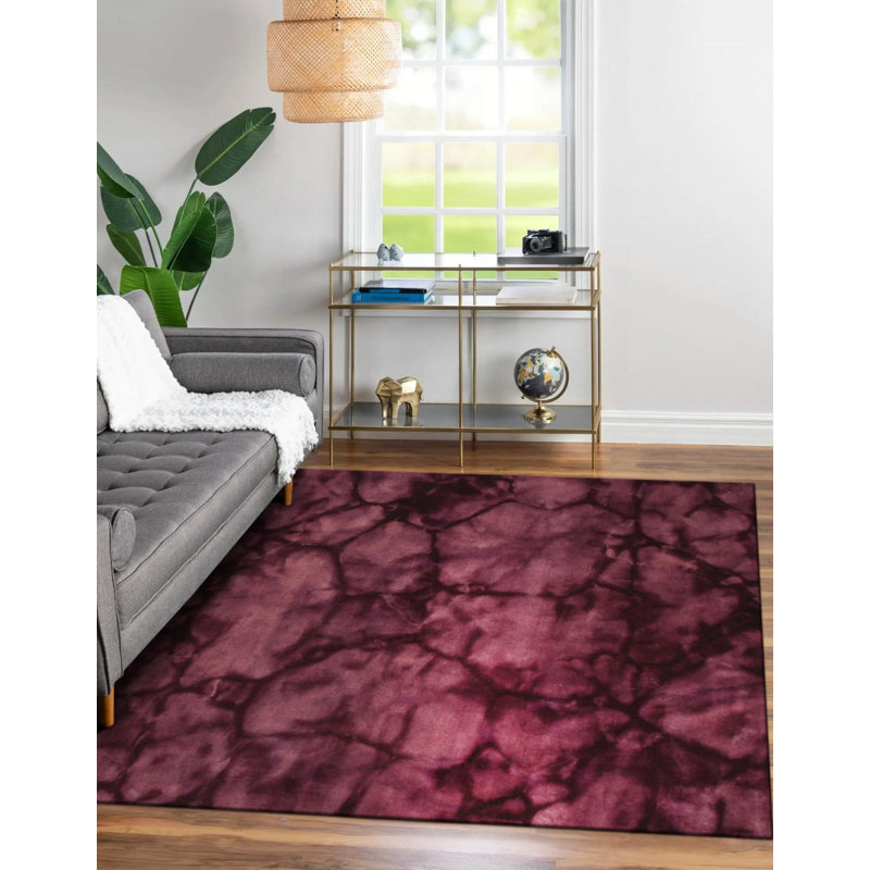 Tapis mauve à motif géométrique moderne en laine nouée à la main à motif géométrique terre craquelée, 2 pi x 12 pi