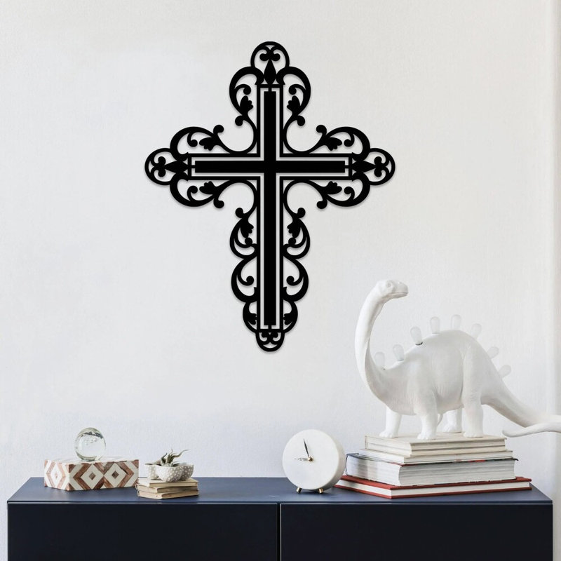 Art mural en filigrane de croix en métal - Décoration murale religieuse chrétienne - motif de croix décorative ornée - décoration spirituelle de la maison - décoration murale inspirée de l'église - sculpture en métal industrielle rustique - œuvre d'art élégante