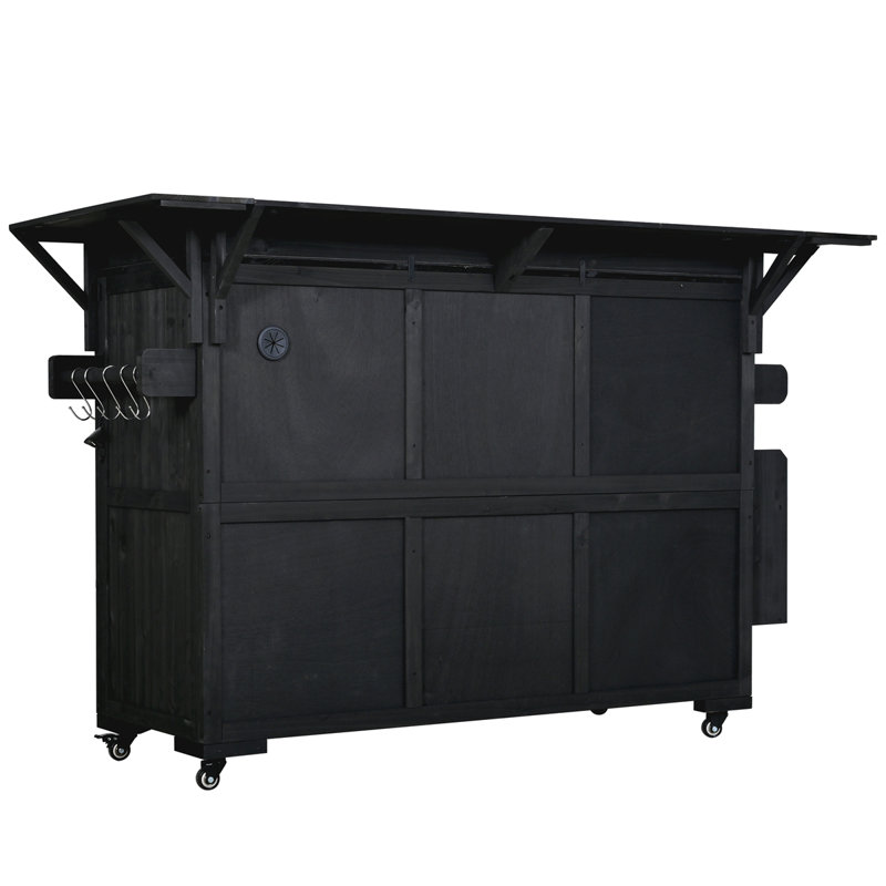 Îlot de cuisine extérieur moderne avec roulettes l 60,2 po, Noir