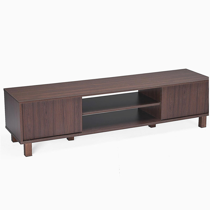 Modern TV Stand for Up to 70'' TVs, Large Media Console with Storage & Open Shelves, Walnut