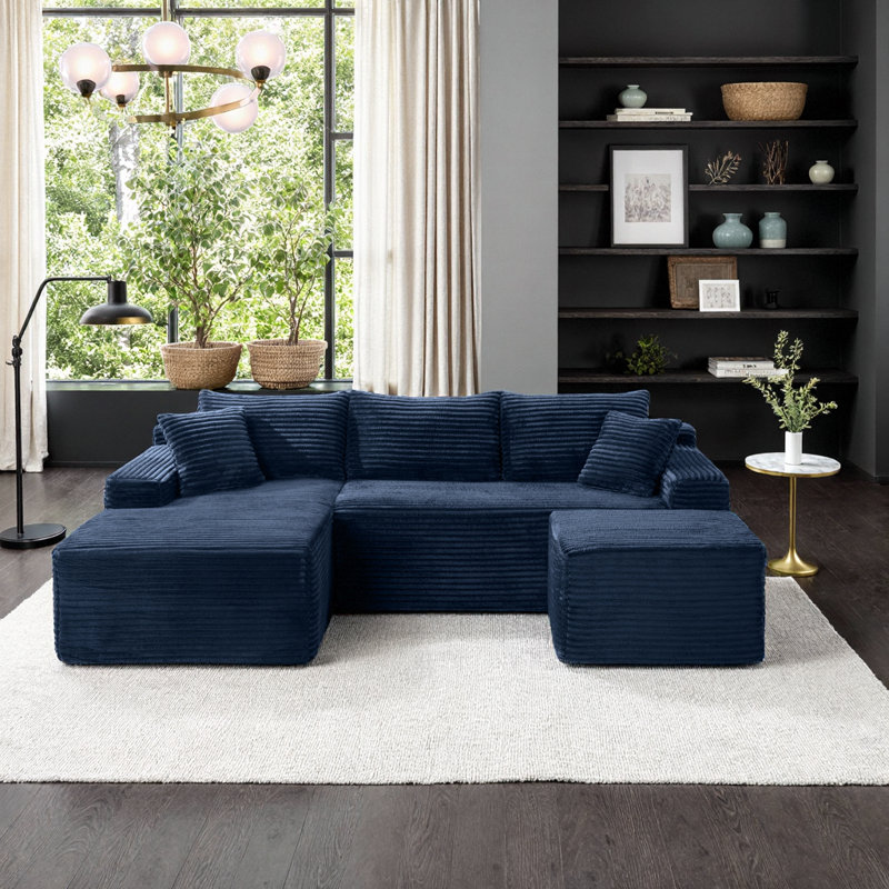 Canapé modulaire en forme de U 94,5 po à assise profonde et sans assemblage, confort moelleux en nuage, Blue