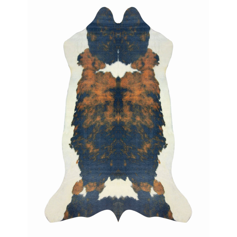 Tapis en similicuir novateur tissé à la machine brun / bleu / blanc, Nouveauté 5 pi 3 po x 7 pi 7 po