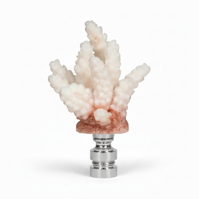 Royal Designs, Inc. Large Coral Lamp Finial, Two-Tone White, Polished Silver Base