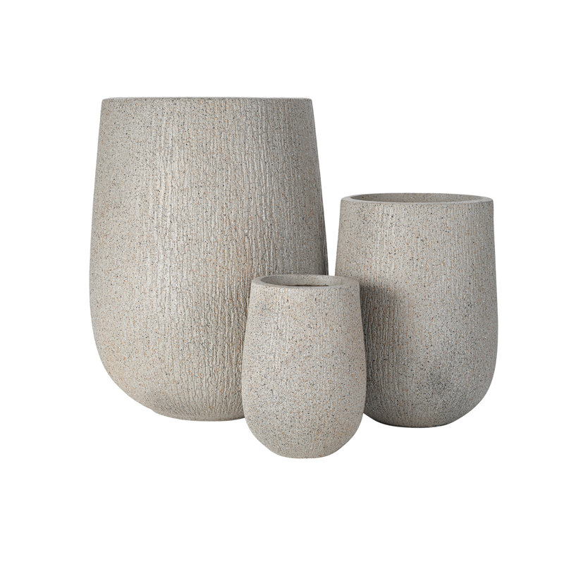 Egg-Shaped MGO Outdoor Planter With Drainage Holes Set Of 3 Sizes, Gray