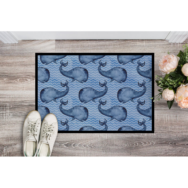 Tapis d’extérieur antidérapant à la baleine aquarelle, Rectangulaire : 18 po x 27 po