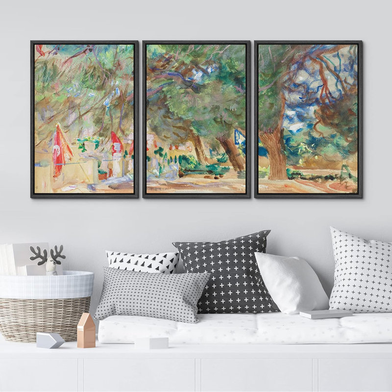 Rustique campagne aquarelle pastel vibrant 3 pièces, Noir, H 24 po x l 16 po x P 1,5 po