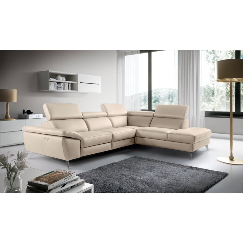 Olligs Genuine Leather Reclining Corner Sofa with Adjustable Headrests and Adjustable Armrest, Right Hand Facing