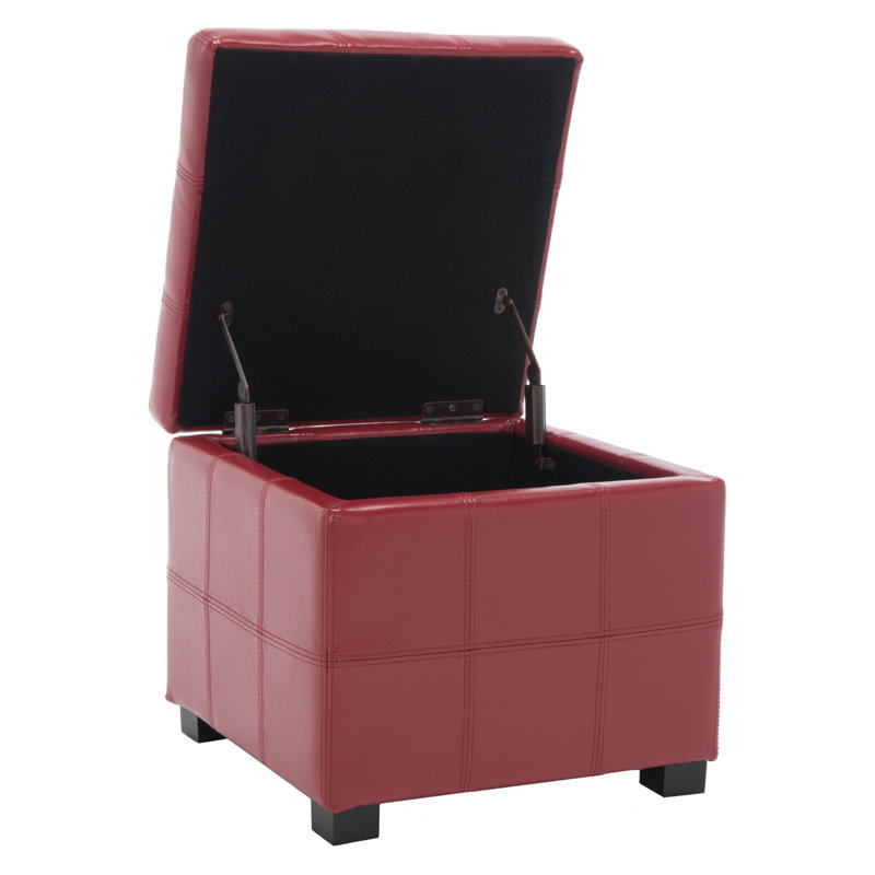 Repose-pieds carré avec rangement en similicuir de 18,3 po Graysie, Similicuir rouge