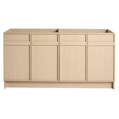 Commode de salle de bain autoportante 60 po - Contreplaqué de chêne moderne avec 4 charnières de porte à fermeture douce