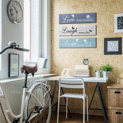 Ensemble de 3 décorations murales en bois rustique «Live Love Blessed»