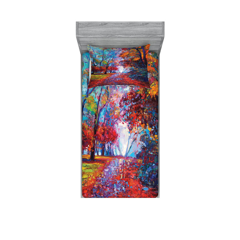 Multicolore drap-housse et coussin décoratif Ambesonne, Ensemble de draps pour lit simple + deux taies d'o