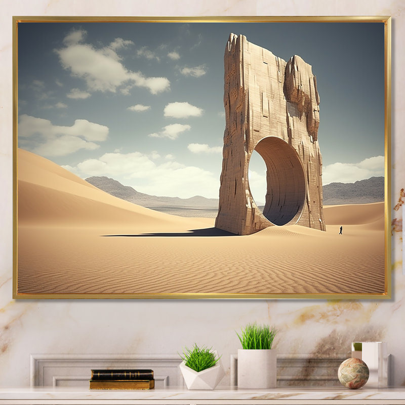 «Gate to Space», art mural surréalisme, Cadre flottant doré, H 30 po x l 40 po x P 1,5 po