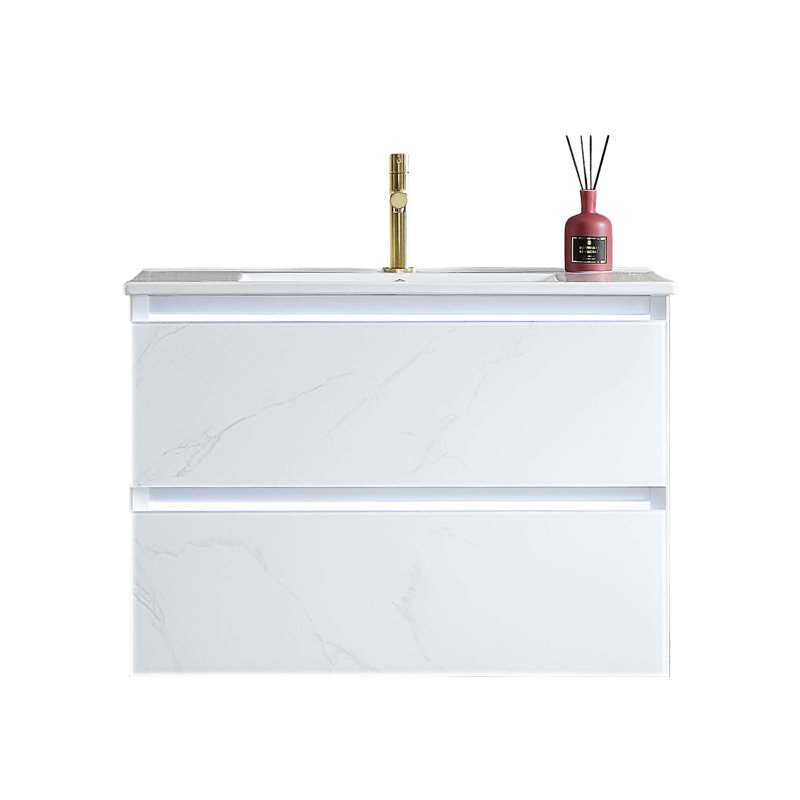 30" Calacatta White Wall-Mounted Vanity with Ceramic Sink