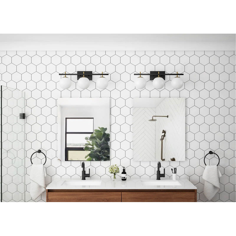 Matte Black Iron 3-Light Dimmable Vanity Fixture with White Glass Shades