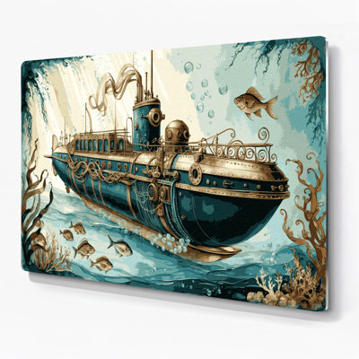 Transportation Submarine illustrations Brown Metal Wall Art